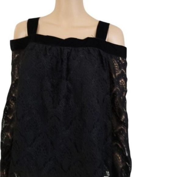 Lisa & Lucy Blouse M Black Cold Shoulder Top - Picture 4 of 5
